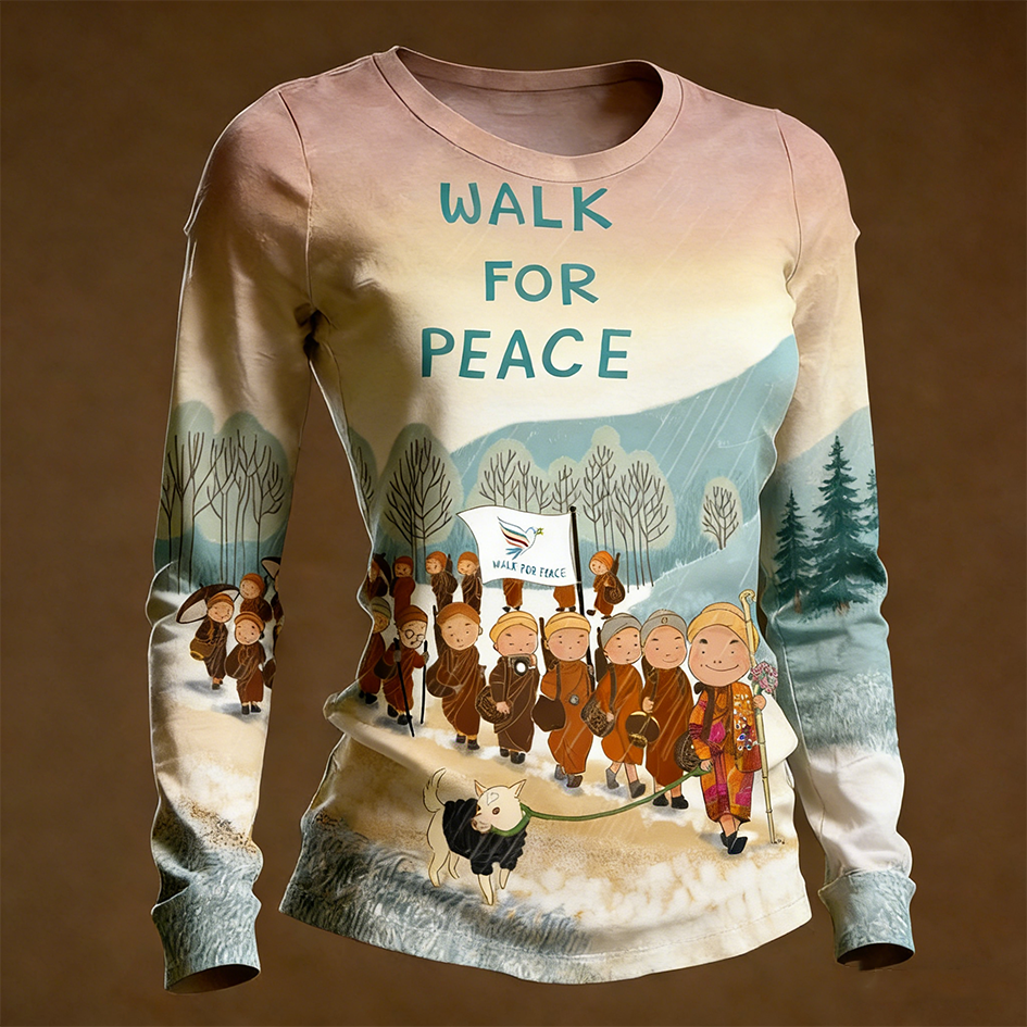 Walk For Peace Slogan Pattern Design Casual Long-sleeve T-shirt