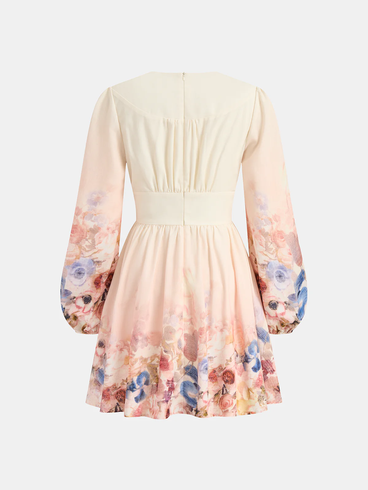 Floral Print V-Neck Long Sleeve Mini Dress