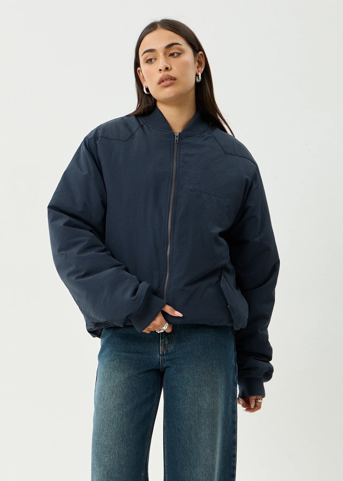 AFENDS Mens No More Bombs - Bomber Jacket - Deep Sea