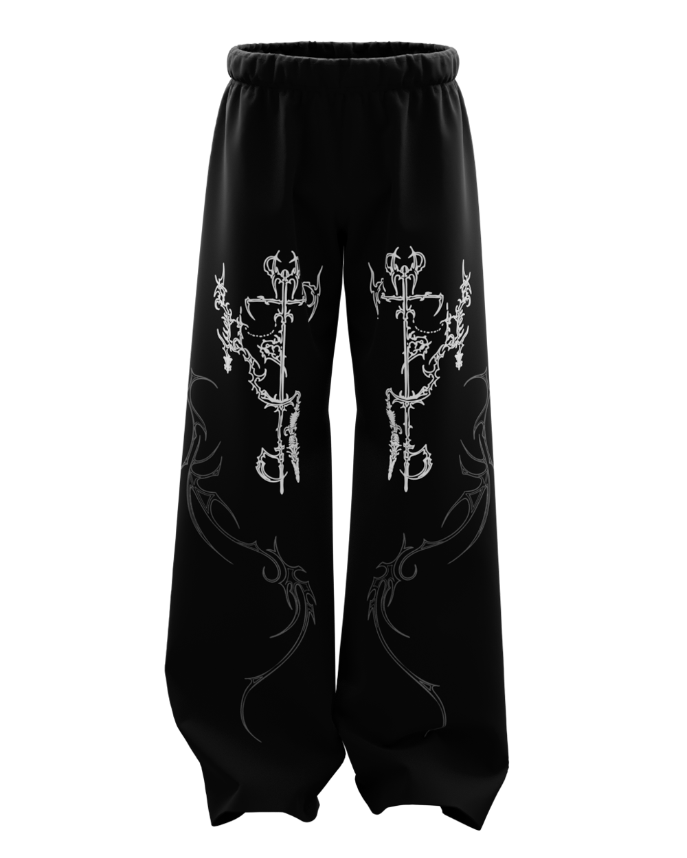 Engrave Black Unisex Straight Fit Baggy Pants