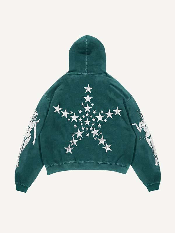 Demon&Angel&Star Print Slant Pockets Hoodie
