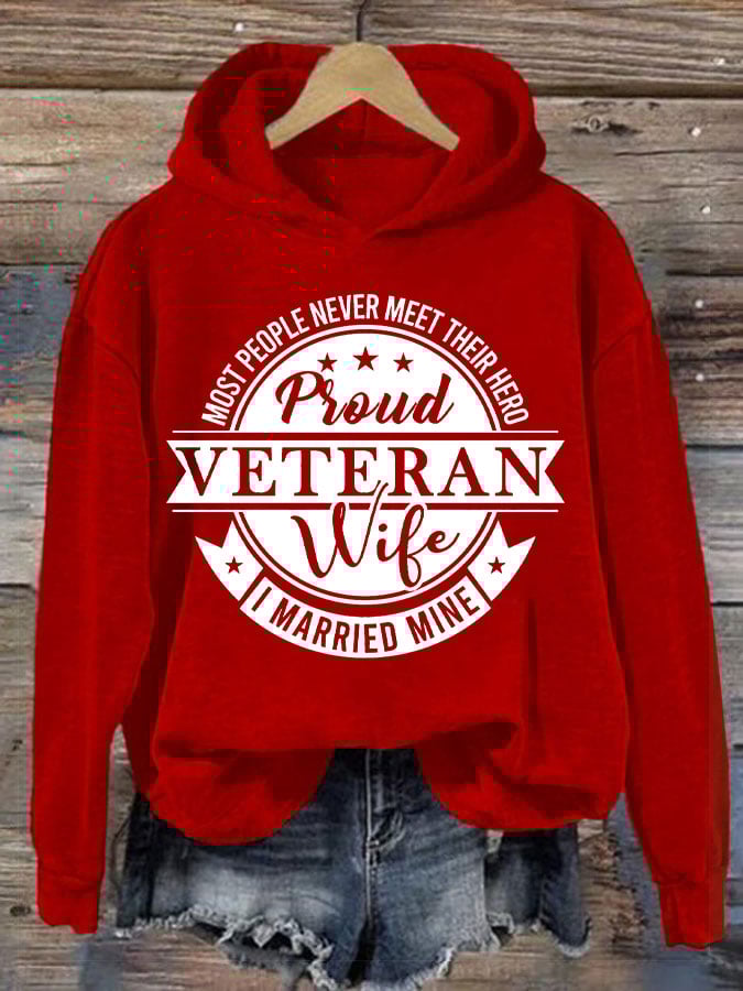 Women's Proud Veteran Wife Print Hoodie