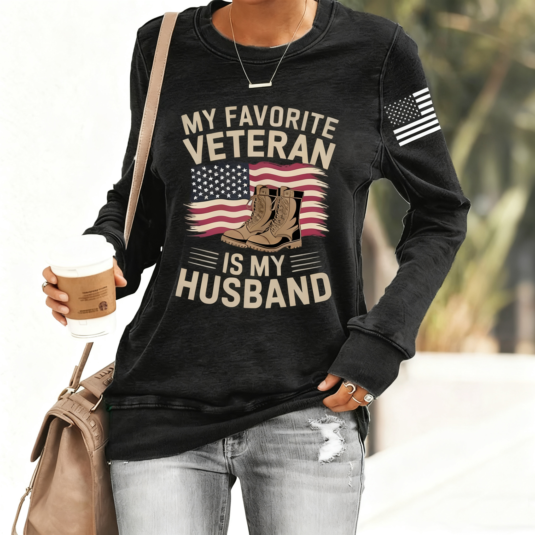 Women's 'My Favorite Veteran Is My Husband' Print Sweatshirt
