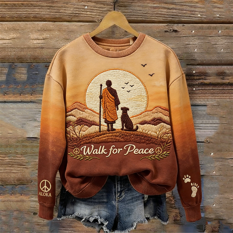 Walk For Peace Aloka & Monk Sunset Landscape Gradient Sweatshirt