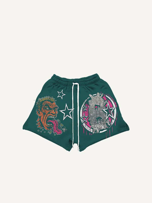 Figure&Eyeball&Car&Graphic&Letter Print Drawstring Waist Shorts