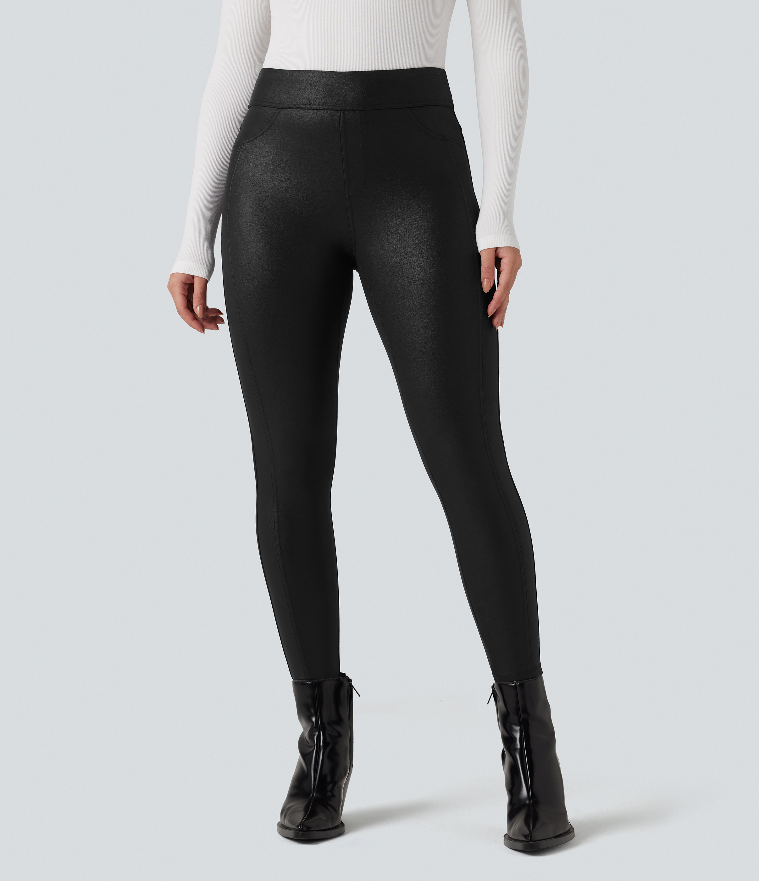 Halara Ultrasculpt™ Faux Leather Shine High Waisted Casual Leggings with Pockets