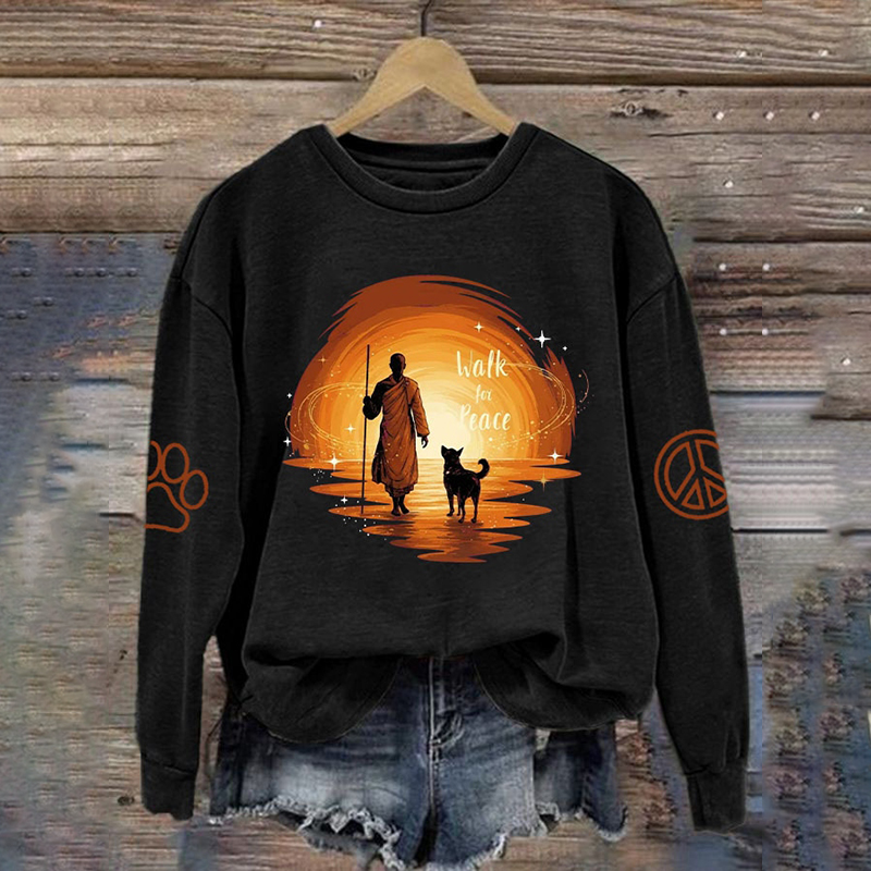 Women's Vintage Walk For Peace Print Crew Neck Sweatshirt
