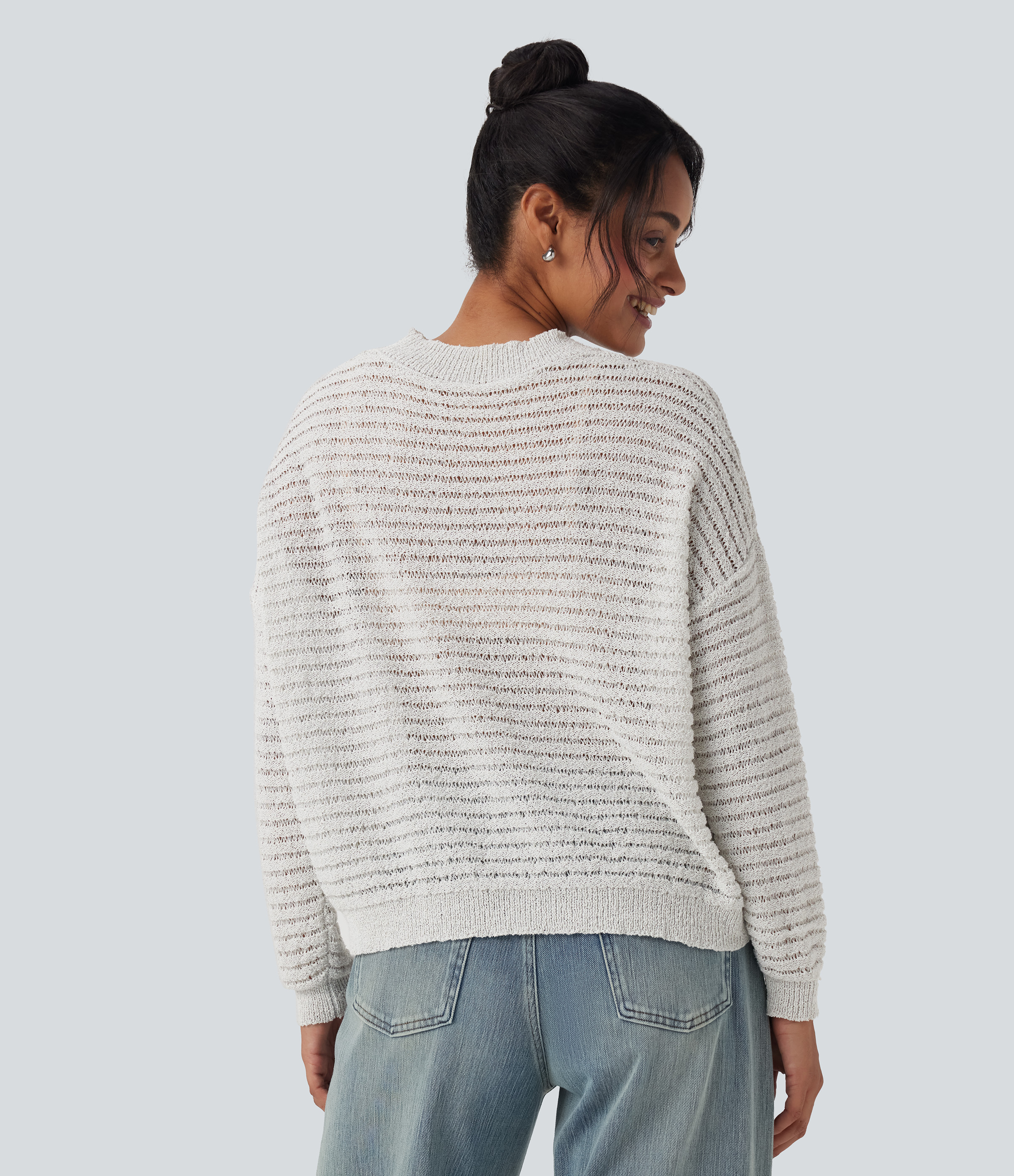 Round Neck Dropped Shoulder Relaxed Casual Sweater