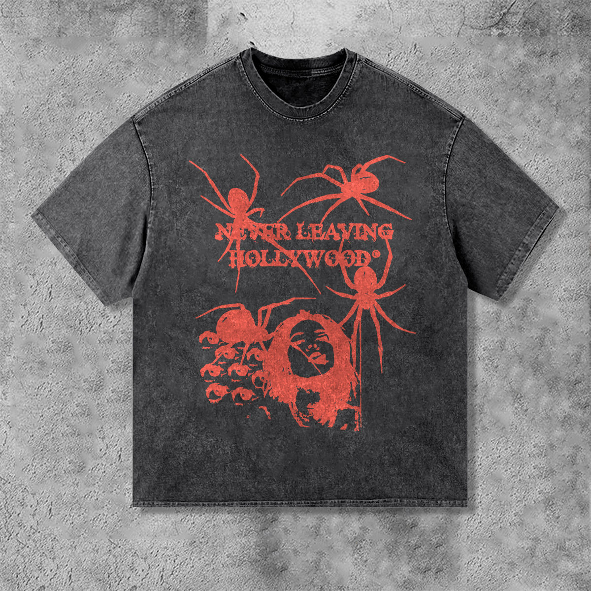 Red Spider Girl Print Washed Short Sleeve T-Shirt