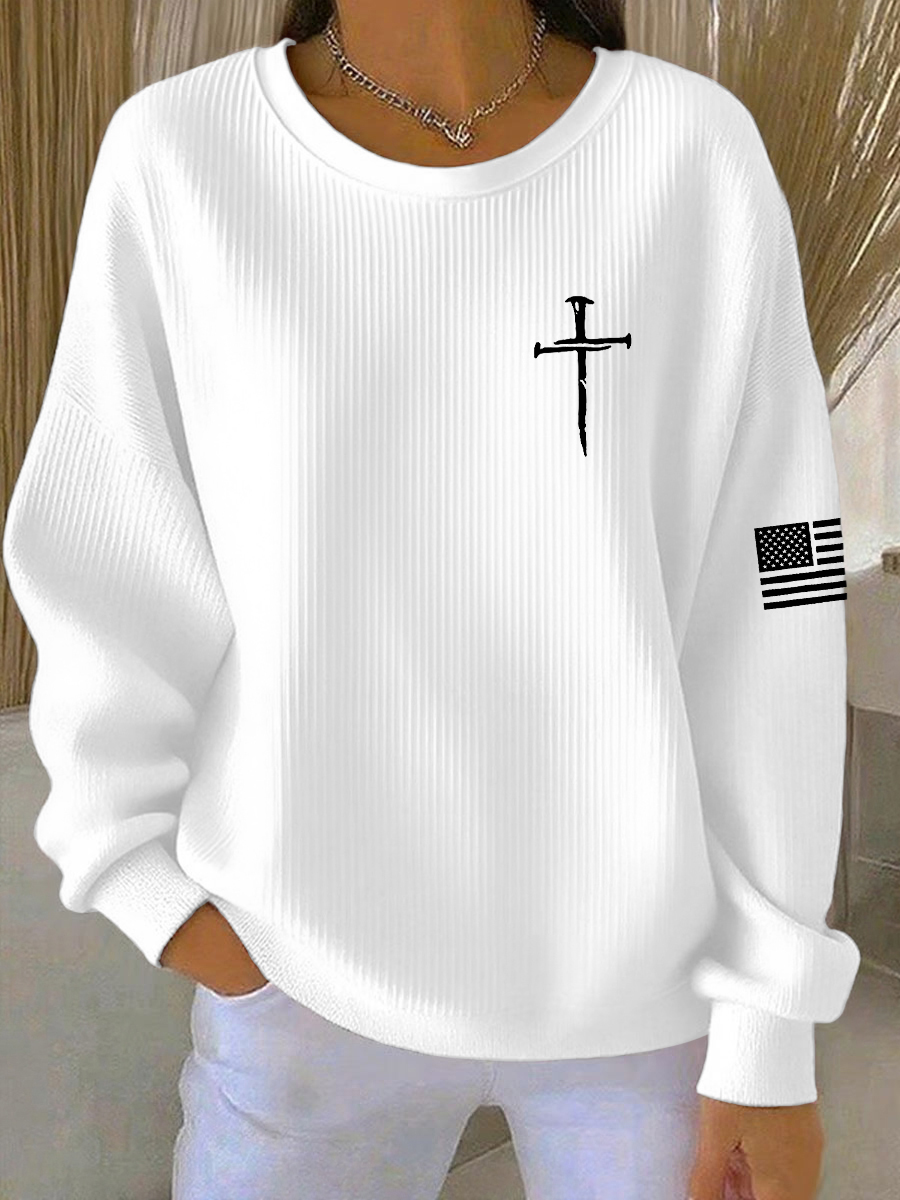 Women's Jesus The Way The Truth The Life John 14:6 Christian Cross Ribbed Round-Neck Sweatshirt