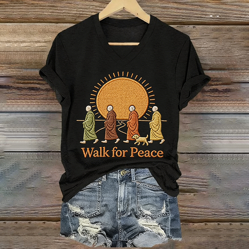 Walking For Peace Art Print V-neck T-shirt