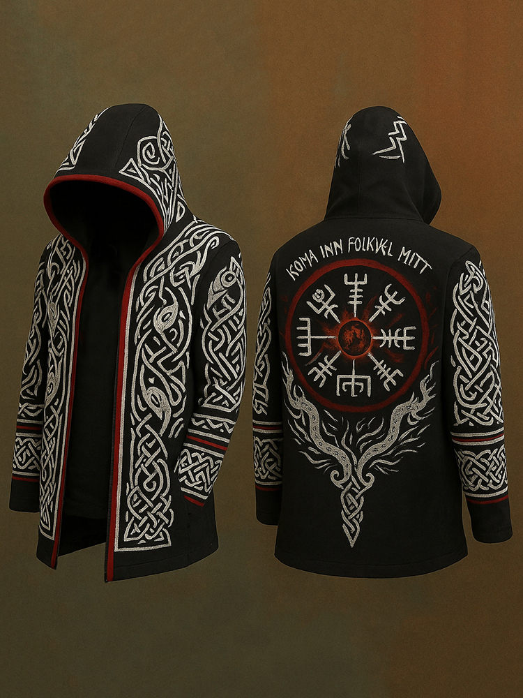Men's Viking Mythology Runestree Of Life Totem Hooded Jacket