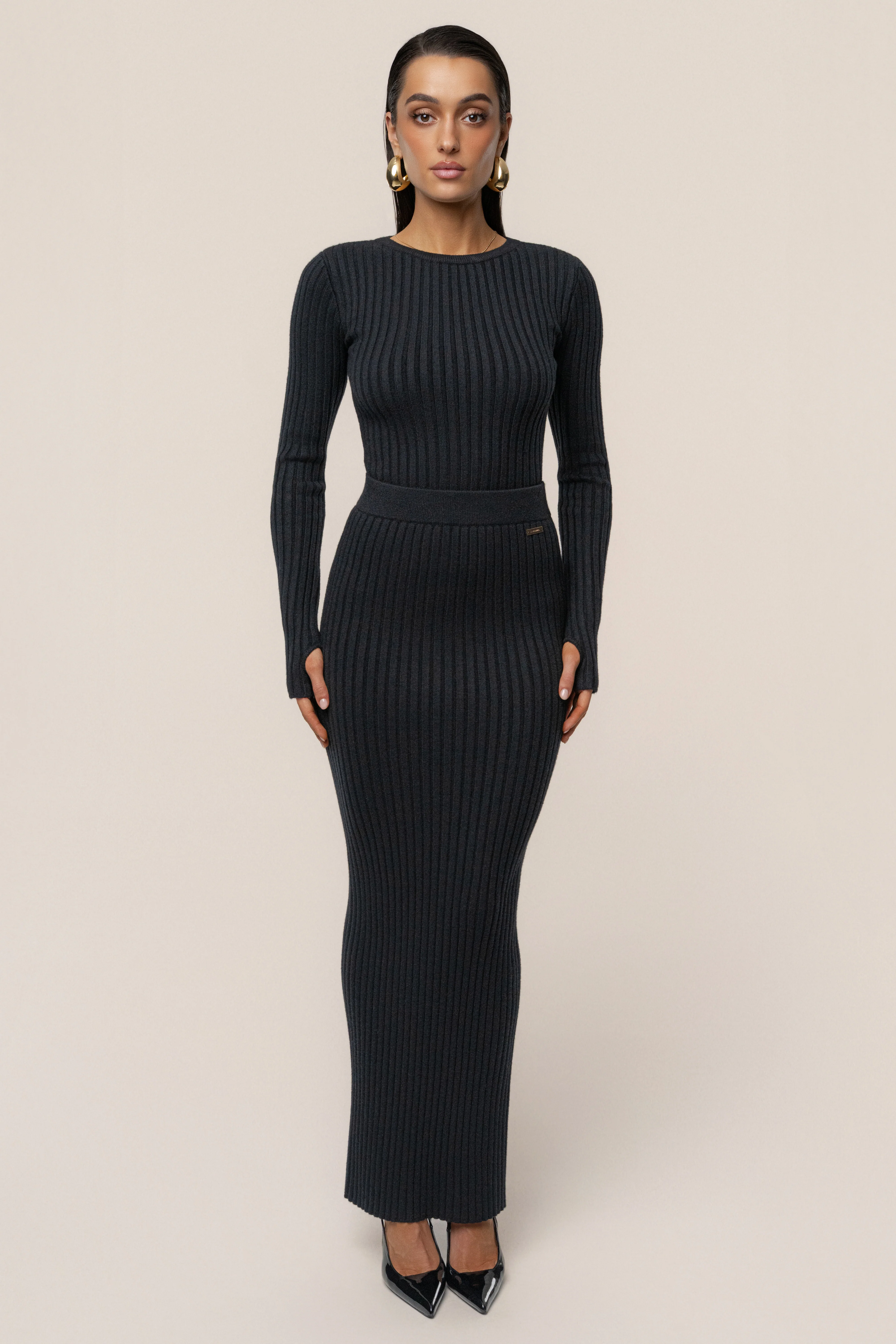 Black Soft Reset Ribbed Skirt