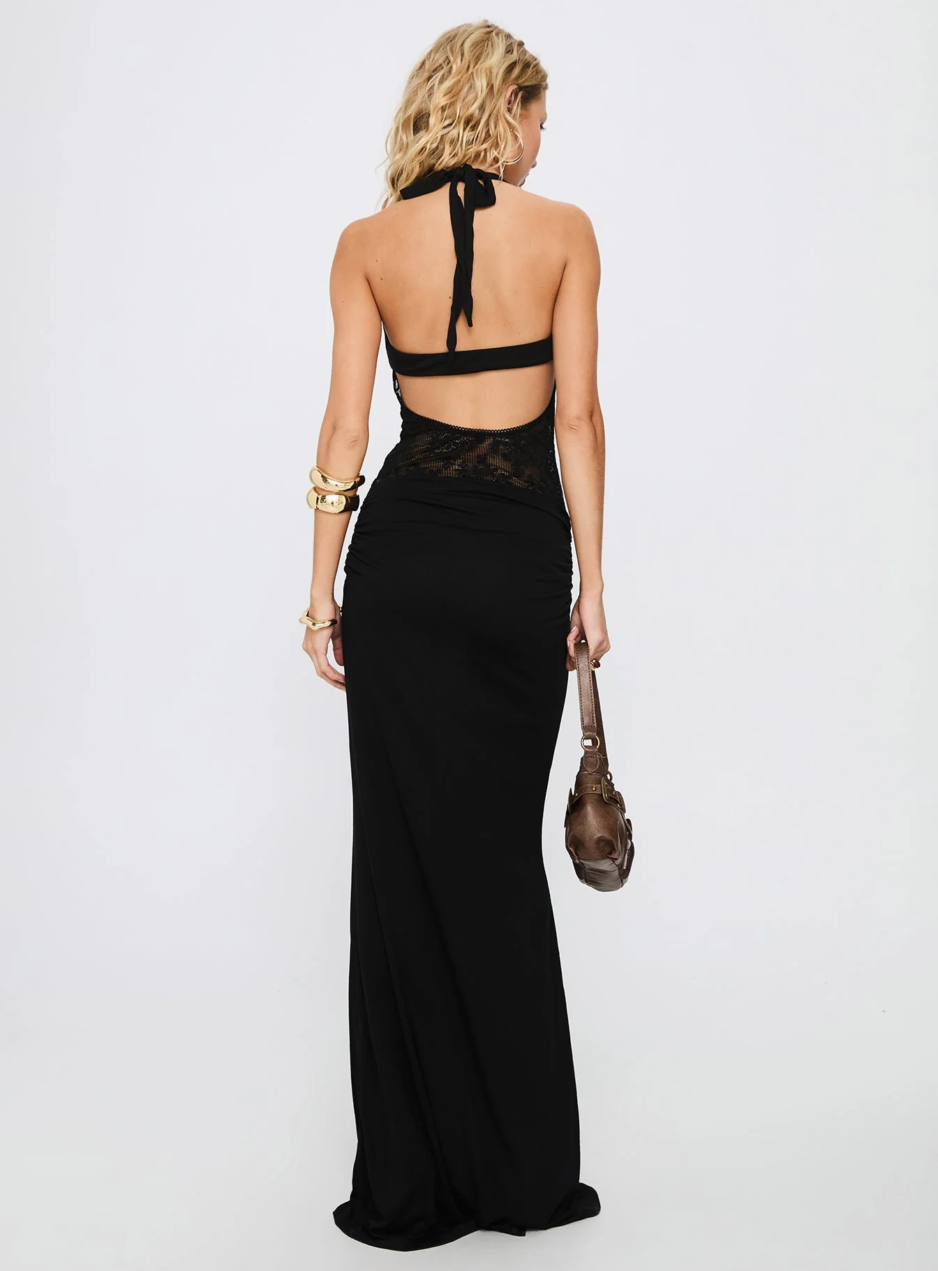Adalyne Lace Halter Maxi Dress Black
