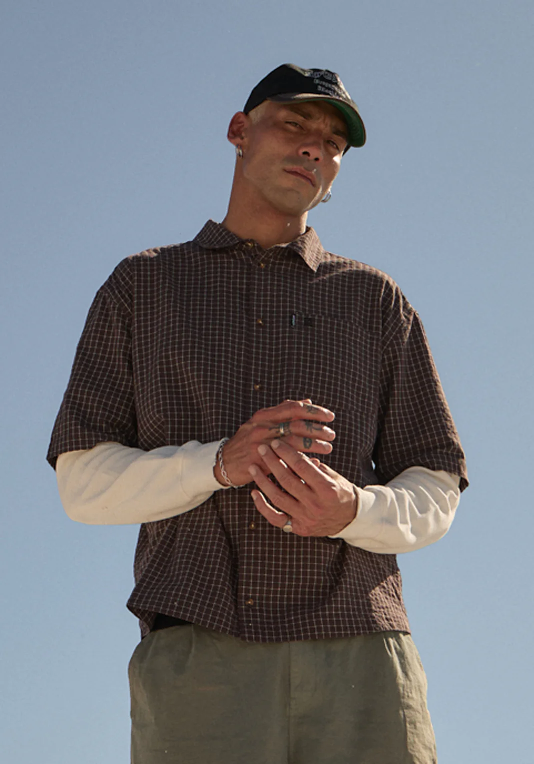 AFENDS Mens Reverb -  Seersucker Short Sleeve Shirt - Chocolate Check