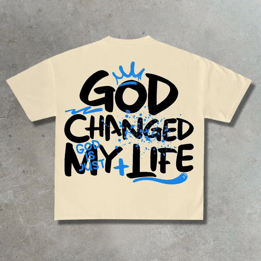 Vintage God Changed My Life Graphic Unisex Heavy Printed Tee
