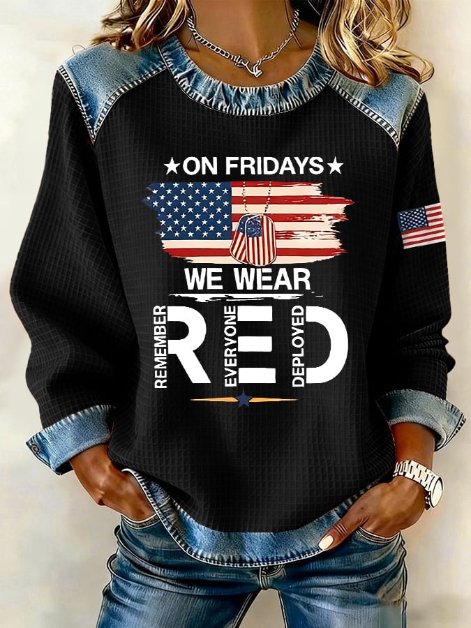Women's Red Friday Print Casual Top