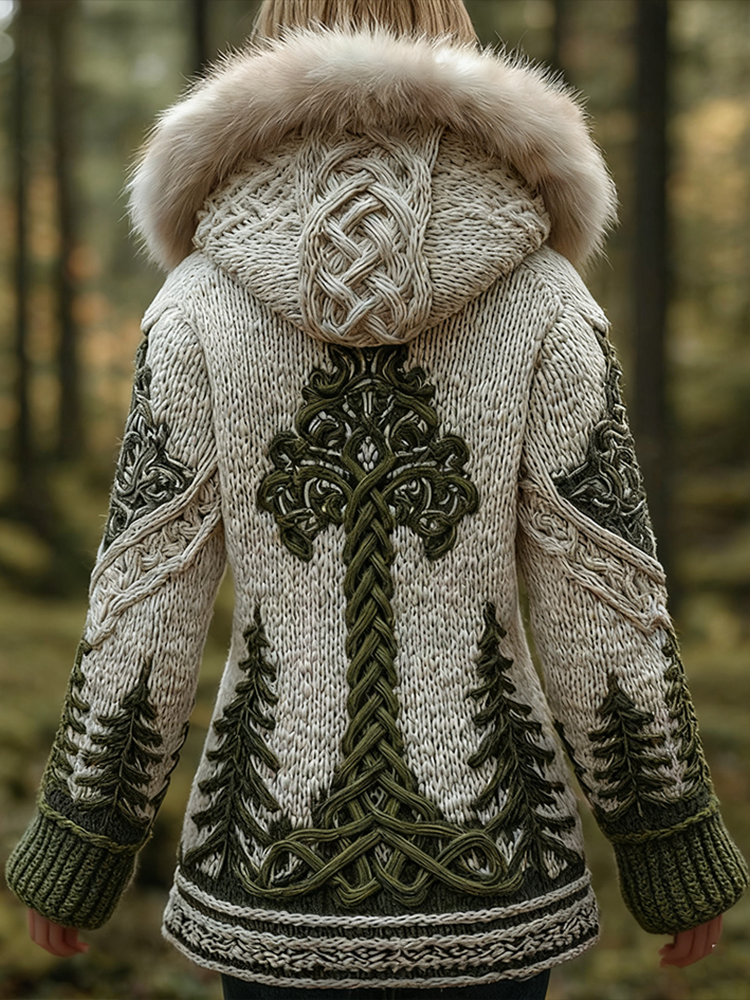 Viking Retro Women's Hooded Knit Sweater Jacket