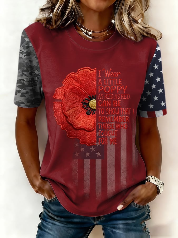 Women's Casual Red Friday Print Short-Sleeve T-Shirt