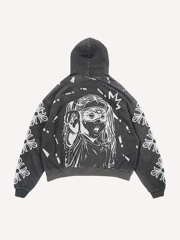 Eye&Cross&Letter&Star Print Slant Pockets Hoodie