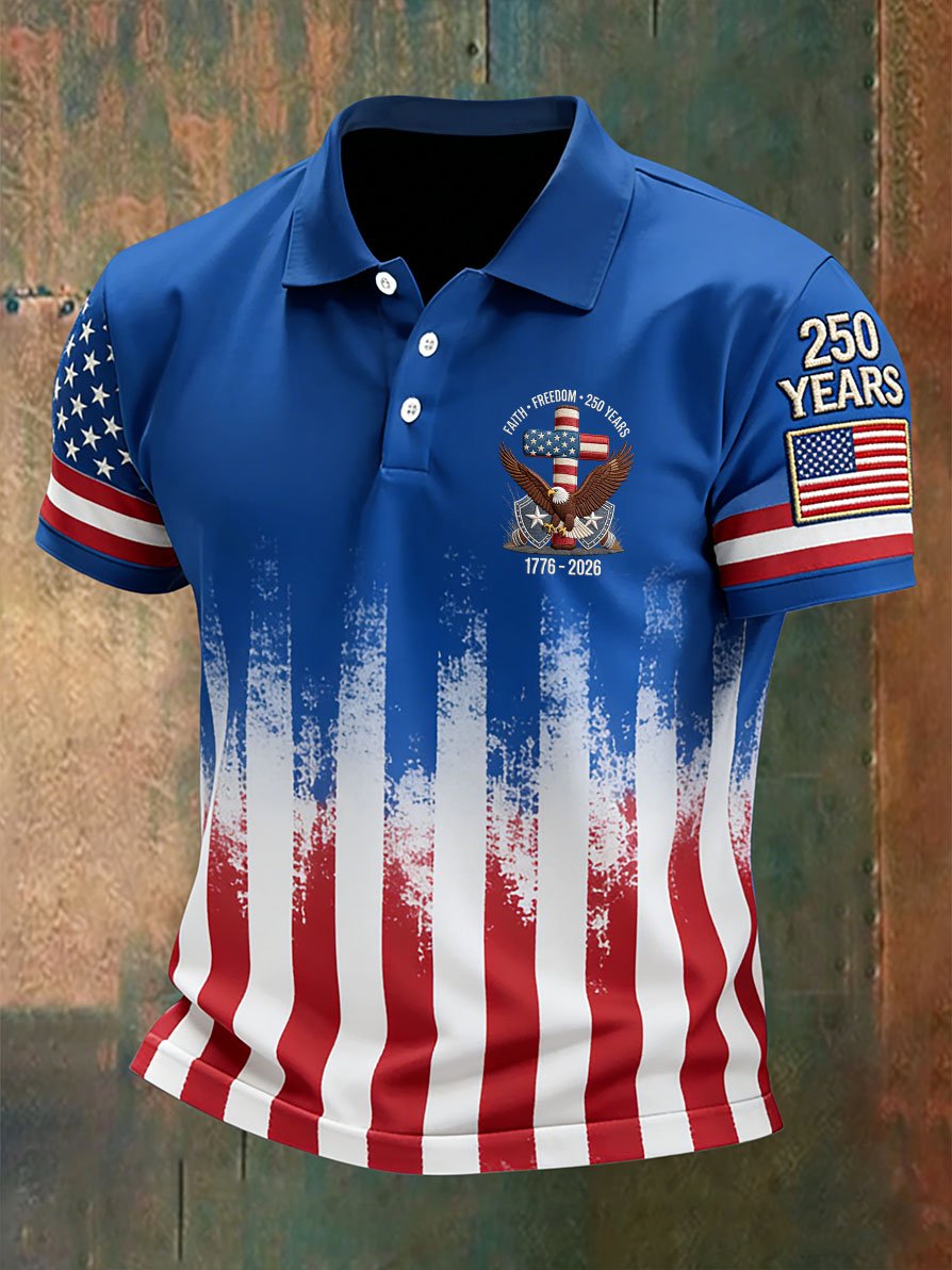 Men's Retro Faith American 250th Anniversary Casual Short-Sleeve Polo Shirt