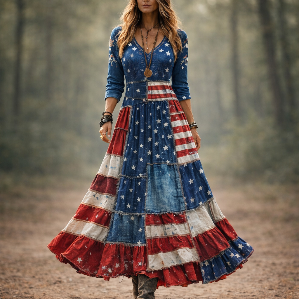 Women's American 250th Anniversary Art and Casual Print Dress