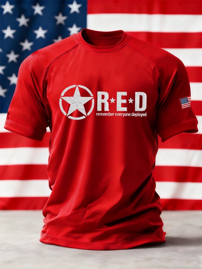 Men's Casual Veteran Red Pride Print T-Shirt