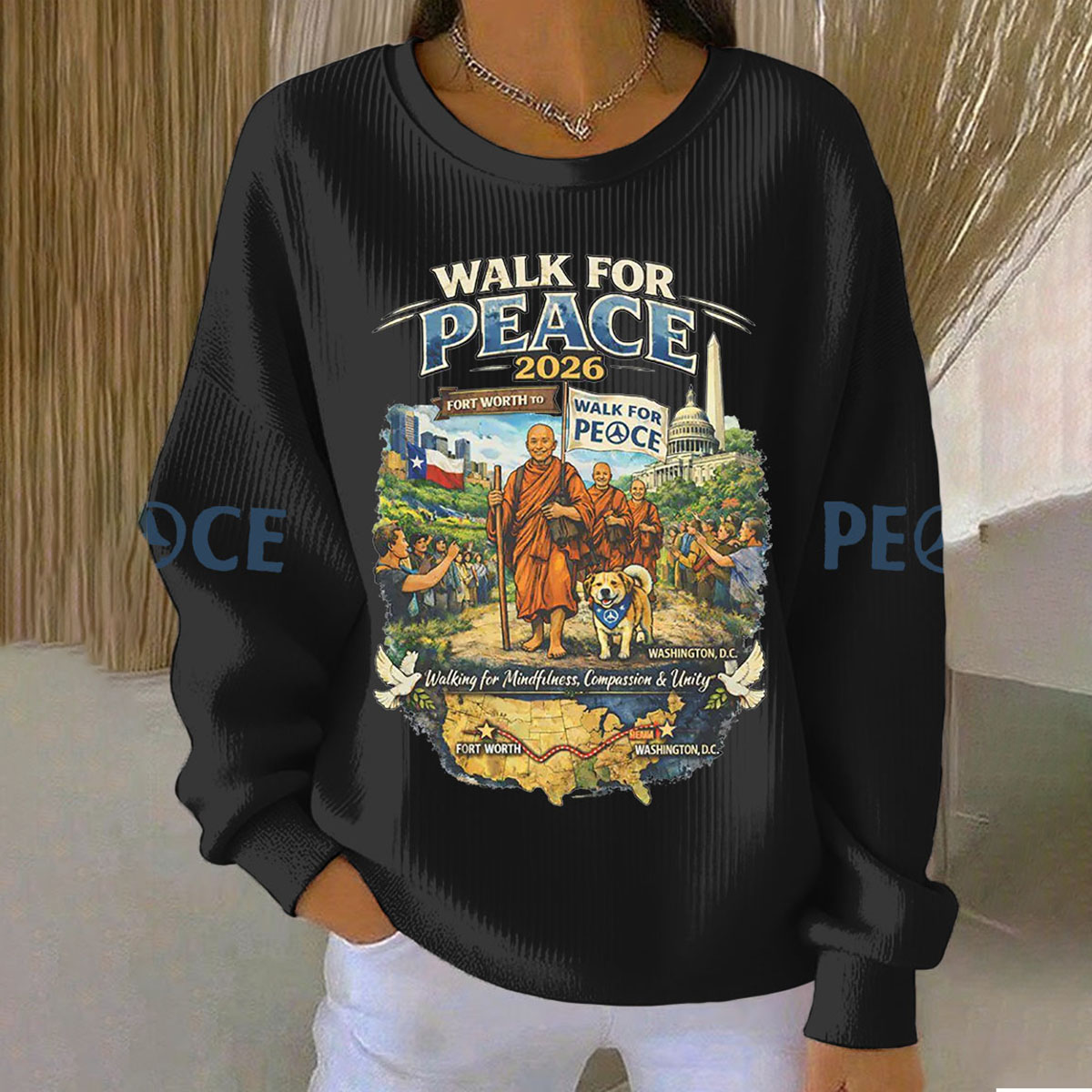 Women's Walk For Peace Print Casual Crew Neck Sweatshirt
