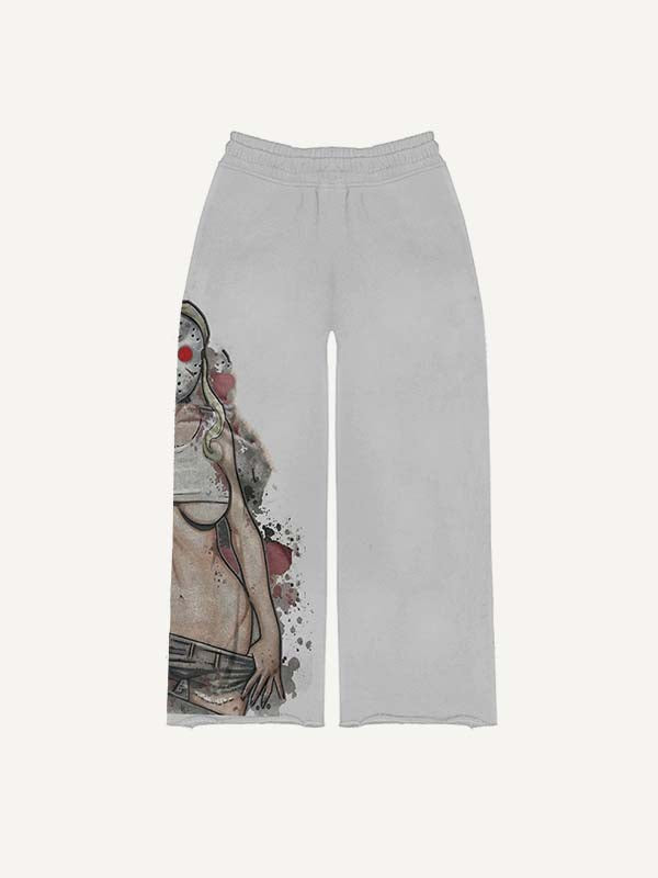 Figure&Letter&Graphic Print Elastic Waist Pants
