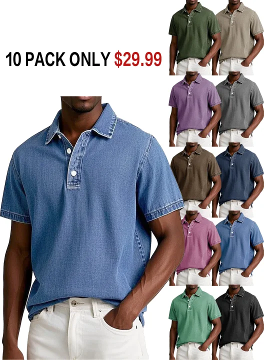 Men's Solid Color Vintage Washed Short Sleeve Polo Shirt