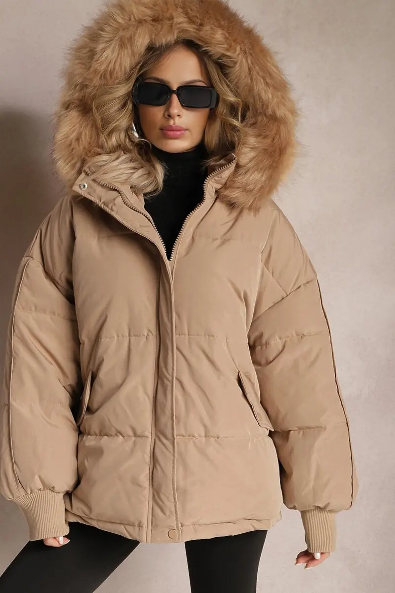 Versatile Stylish Plush Hooded Zip-Up Thermal Cotton Coat