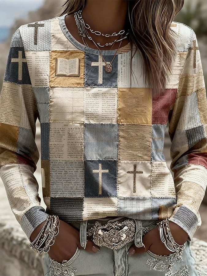 Women's Faith Print Casual Long Sleeve T-Shirt