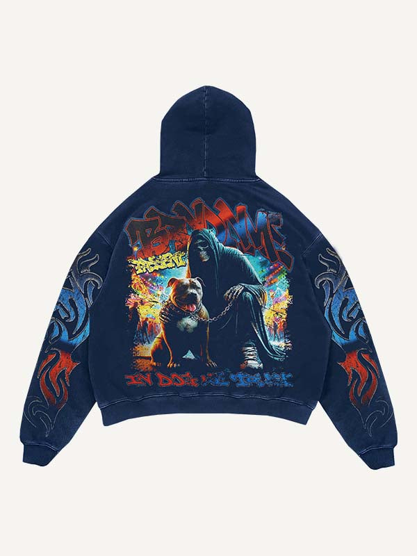 Skeleton&Dog&Letter&Graphic Print Slant Pockets Hoodie