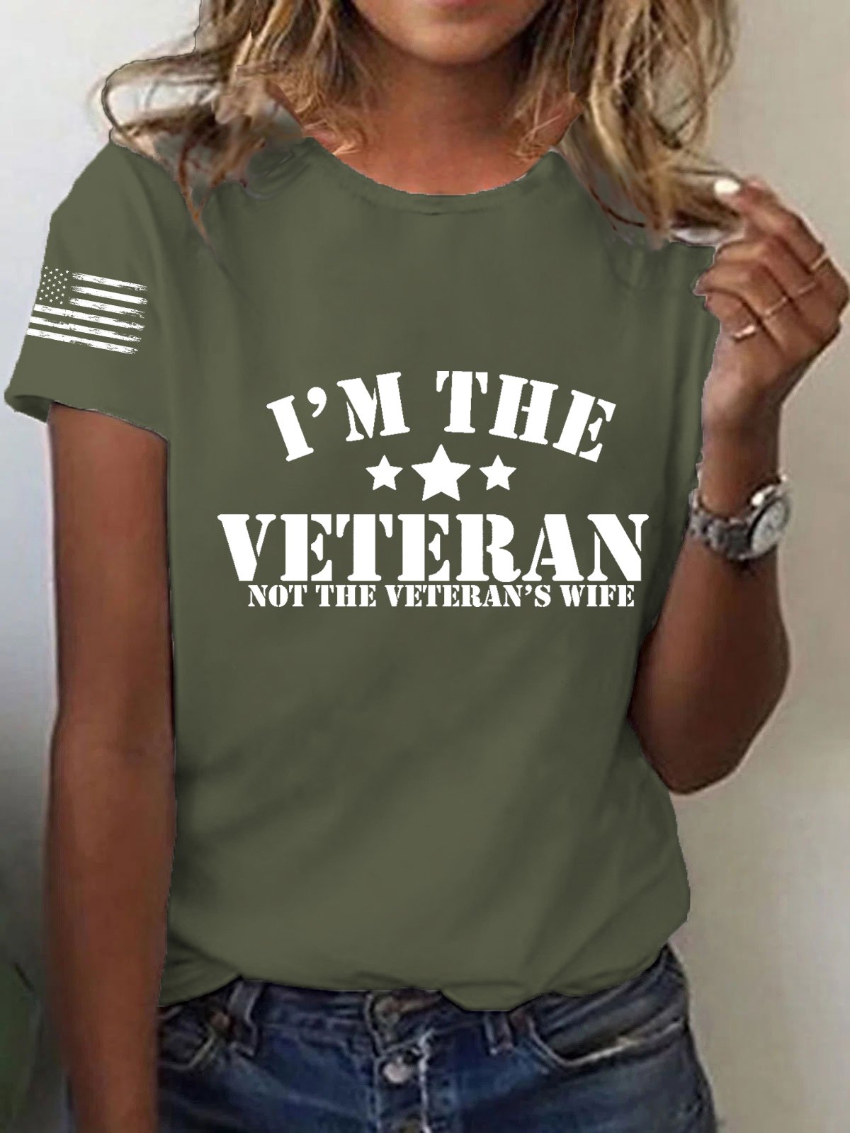 Women's I Am The Veteran Not The Veteran's Wife Printed T-Shirt