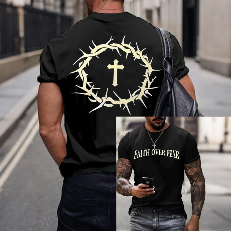 Men's Faith Over Fear Printed Casual T-Shirt