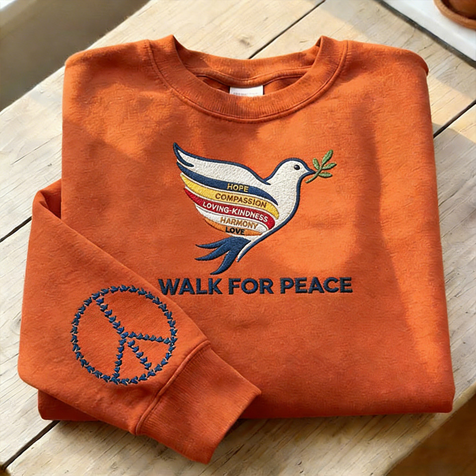 Walk For Peace Slogan Peace Dove Design Round Neck Sweatshirt