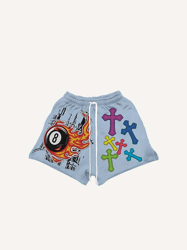 Cross&Lips&Fire&Graphic&Letter Faux Decal Print Drawstring Waist Shorts