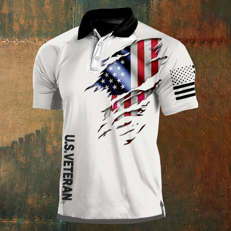 Men's Veteran Print Casual Polo T-shirt