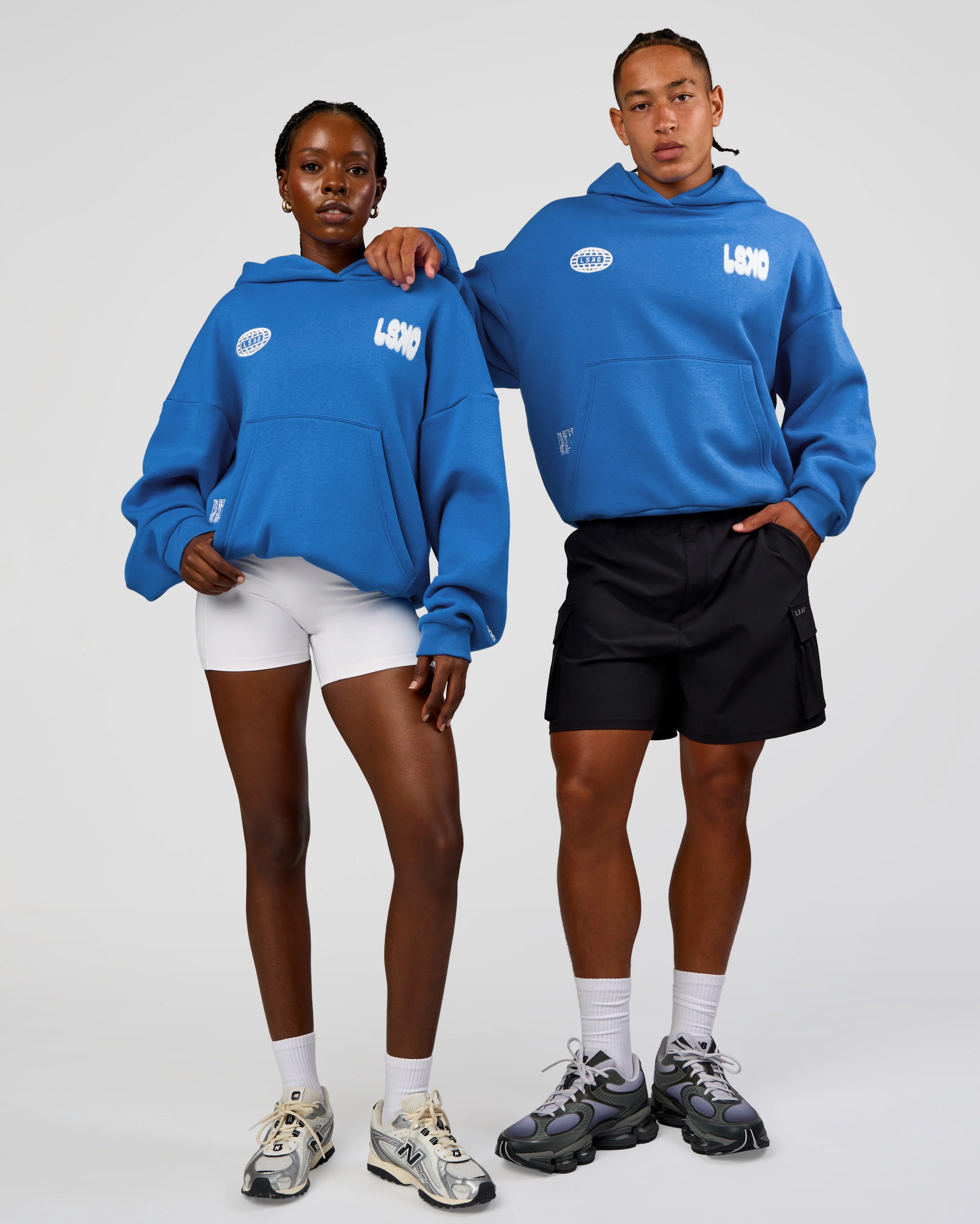 Static Grit Unisex Boxy Hoodie - Palace Blue-White