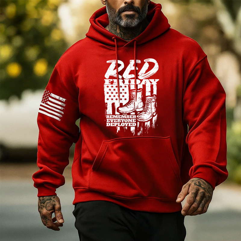Veteran Red Friday Print Casual Men's Hooded