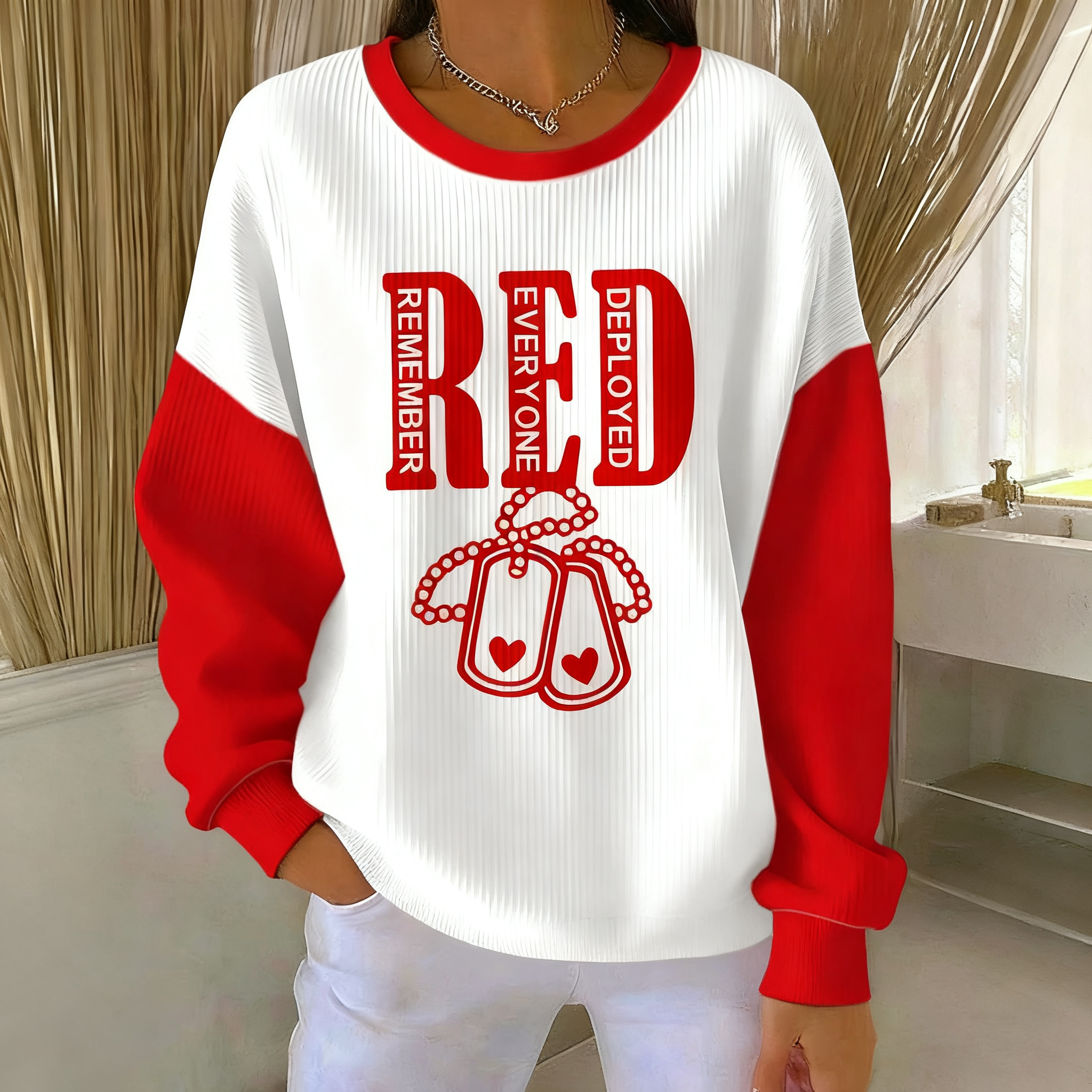 Women's Veterans Red Friday Print Round Neck Sweatshirt