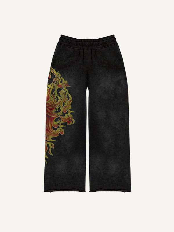 Skull&Fire Print Elastic Waist Pants