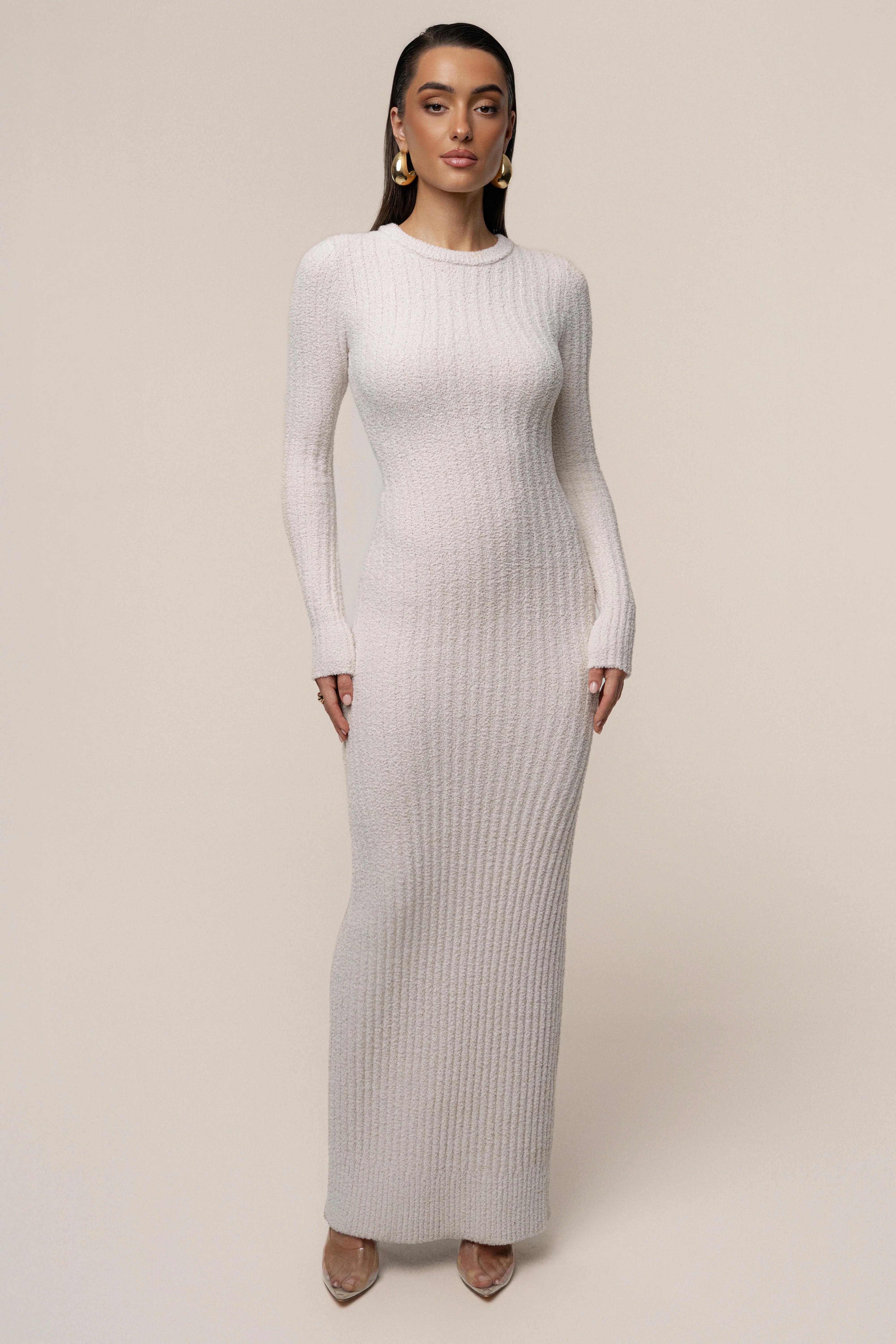 Cream First Class Ribbed Maxi Dress