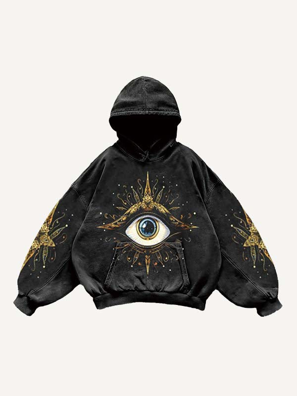 Eye&Graphic Print Slant Pockets Hoodie