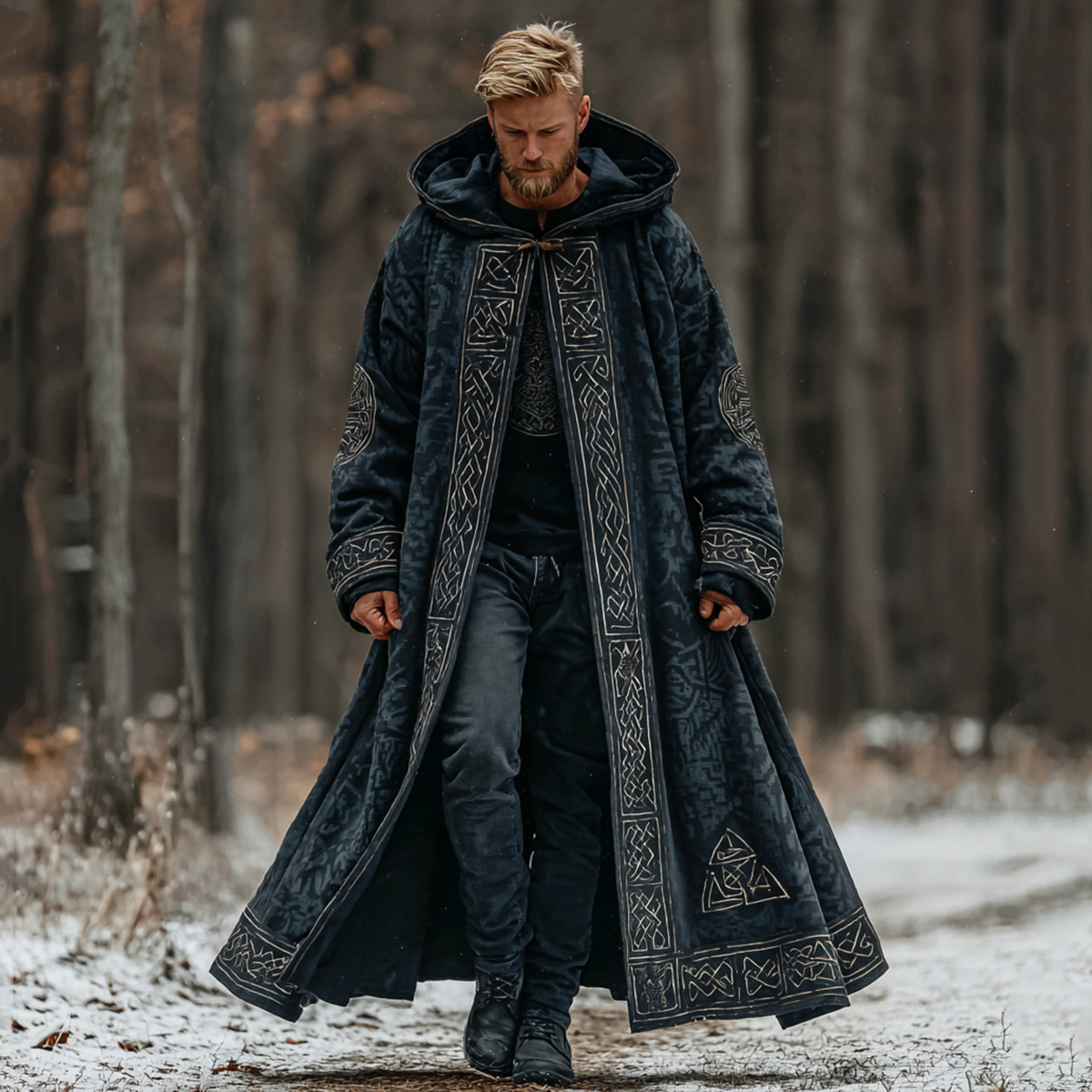 Men's Vintage Viking Celtic Knot Pattern Hooded Cloak