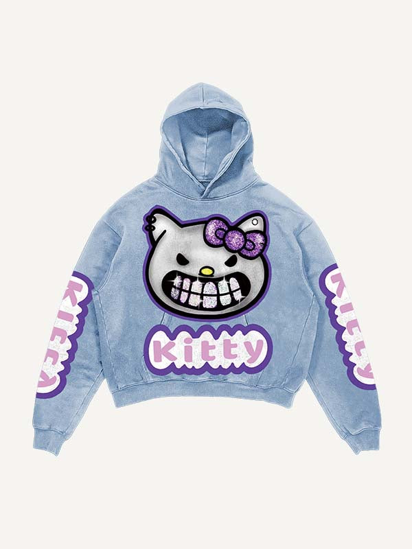 Cat&Letter Print Slant Pockets Hoodie