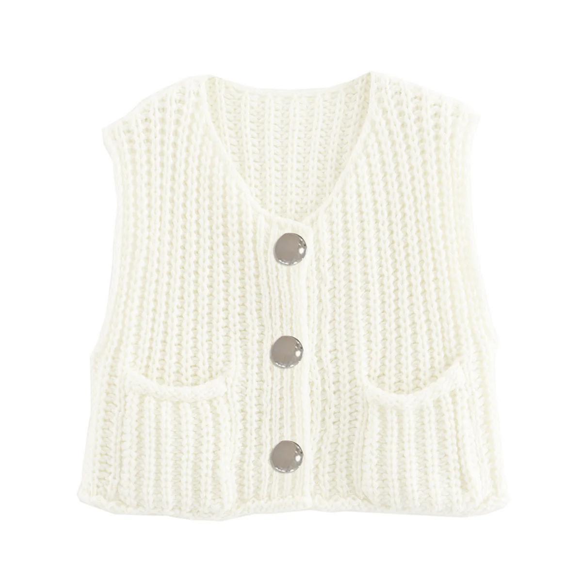 KatchMe Women's Slouchy Solid Color Knit Cap Sleeve Button Short Cardigan,Fall & Spring Outerwear,Fashion Ladies' Knit Clothing for Daily Wear