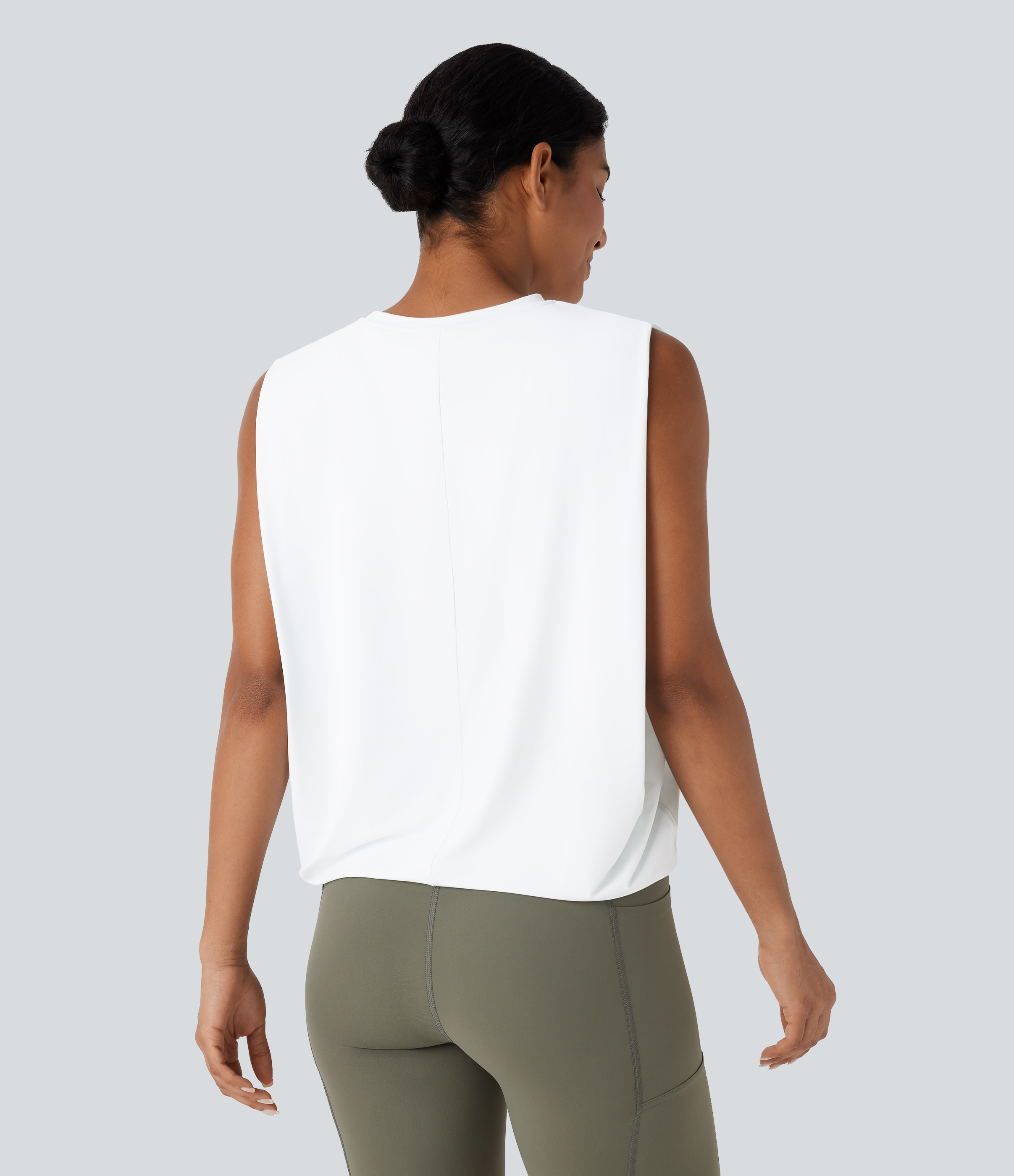 Round Neck Ruched Cool Touch Yoga Tank Top-UPF50+