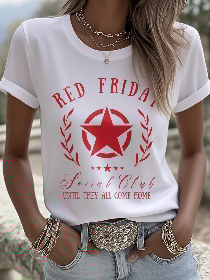 Women's Red Friday Social Club Until They All Come Home Print T-shirt