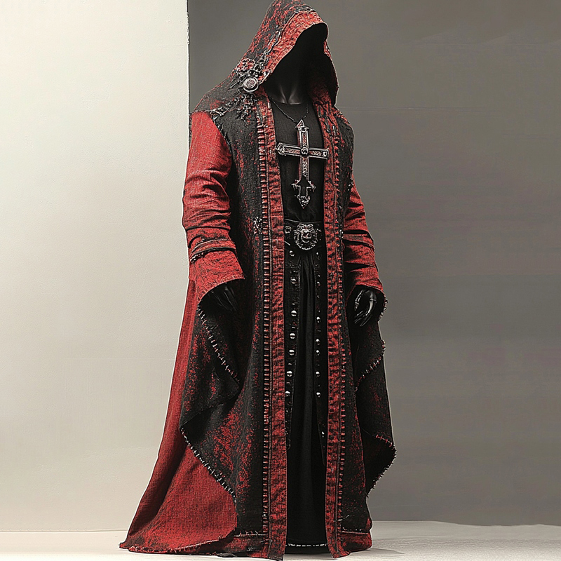 Men's Halloween Gradient Cross Rivet Monk Linen Hooded Cape